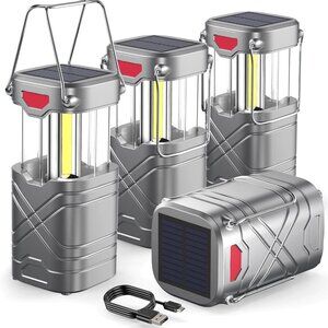 LETMY 4 Pack Camping Lantern, Rechargeable LED Lanterns, Solar Lantern Battery
